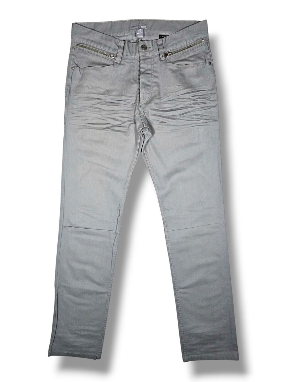Gray Slim Straight Denim Moto Jeans Y2K Rock Punk Emo Alt 2000s Streetwear 30x32